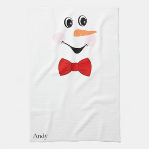 Modern Cute Custom Smiling Snowman face  Tea Towel
