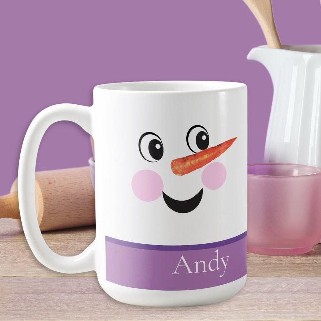 Modern Cute Custom Snowman face Purple Scarf  Coffee Mug (Creator Uploaded)
