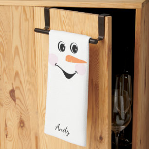 Modern Cute Custom Snowman Smiling face  Tea Towel