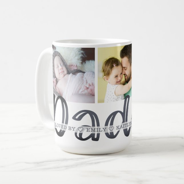 Modern Cute DADDY 3 Photo Personalised Coffee Mug (Front Left)