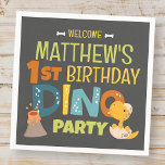 Modern Cute Dino Dinosaur Kid's Birthday Napkin<br><div class="desc">Composed of fun sans serif handwritten typography; Cute T-REX dinosaurs in the backgroud

This is designed by Select Party Supplies,  exclusive for Zazzle.

Available here:
http://www.zazzle.com/store/selectpartysupplies</div>