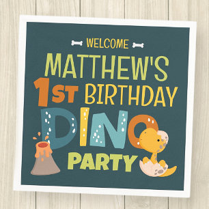 Modern Cute Dino Dinosaur Kid's Birthday Napkin