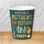 Modern Cute Dino Dinosaur Kid's Birthday Paper Cups<br><div class="desc">Composed of fun sans serif handwritten typography; Cute T-REX dinosaurs in the backgroud

This is designed by Select Party Supplies,  exclusive for Zazzle.

Available here:
http://www.zazzle.com/store/selectpartysupplies</div>