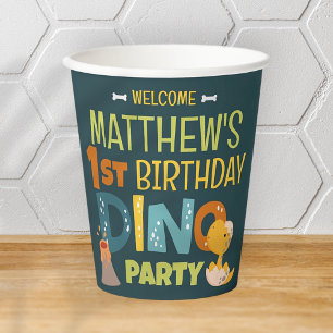 Modern Cute Dino Dinosaur Kid's Birthday Paper Cups