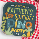 Modern Cute Dino Dinosaur Kid's Birthday Paper Plate<br><div class="desc">Composed of fun sans serif handwritten typography; Cute T-REX dinosaurs in the backgroud

This is designed by Select Party Supplies,  exclusive for Zazzle.

Available here:
http://www.zazzle.com/store/selectpartysupplies</div>