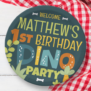 Modern Cute Dino Dinosaur Kid's Birthday Paper Plate