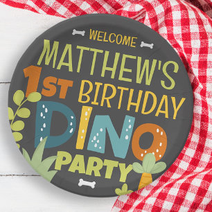 Modern Cute Dino Dinosaur Kid's Birthday Paper Plate