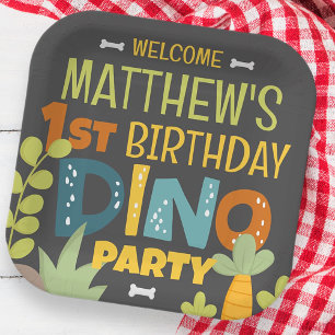 Modern Cute Dino Dinosaur Kid's Birthday Paper Plate