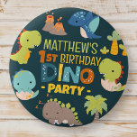 Modern Cute Dino Dinosaur Kid's Birthday Party 6 Cm Round Badge<br><div class="desc">Composed of fun sans serif handwritten typography; Cute T-REX dinosaurs in the backgroud

This is designed by Select Party Supplies,  exclusive for Zazzle.

Available here:
http://www.zazzle.com/store/selectpartysupplies</div>