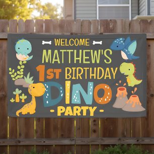 Modern Cute Dino Dinosaur Kid's Birthday Party Banner