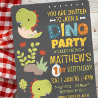 Modern Cute Dino Dinosaur Kid's Birthday Party