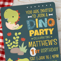 Modern Cute Dino Dinosaur Kid's Birthday Party