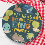 Modern Cute Dino Dinosaur Kid's Birthday Party Paper Plate<br><div class="desc">Composed of fun sans serif handwritten typography; Cute T-REX dinosaurs in the backgroud

This is designed by Select Party Supplies,  exclusive for Zazzle.

Available here:
http://www.zazzle.com/store/selectpartysupplies</div>