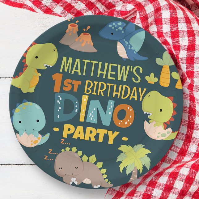 Modern Cute Dino Dinosaur Kid's Birthday Party Paper Plate (Creator Uploaded)