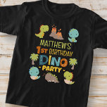Modern Cute Dino Dinosaur Kid's Birthday Party T-Shirt<br><div class="desc">Composed of fun sans serif handwritten typography; Cute T-REX dinosaurs in the backgroud

This is designed by Select Party Supplies,  exclusive for Zazzle.

Available here:
http://www.zazzle.com/store/selectpartysupplies</div>