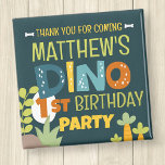 Modern Cute Dino Dinosaur Kid's Birthday Thank You Magnet<br><div class="desc">Composed of fun sans serif handwritten typography; Cute T-REX dinosaurs in the backgroud

This is designed by Select Party Supplies,  exclusive for Zazzle.

Available here:
http://www.zazzle.com/store/selectpartysupplies</div>