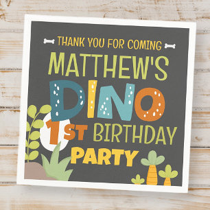 Modern Cute Dino Dinosaur Kid's Birthday Thank You Napkin