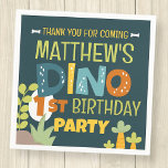 Modern Cute Dino Dinosaur Kid's Birthday Thank You Napkin<br><div class="desc">Composed of fun sans serif handwritten typography; Cute T-REX dinosaurs in the backgroud

This is designed by Select Party Supplies,  exclusive for Zazzle.

Available here:
http://www.zazzle.com/store/selectpartysupplies</div>