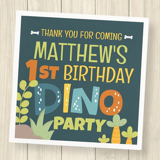 Modern Cute Dino Dinosaur Kid's Birthday Thank You Napkin (Creator Uploaded)