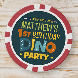 Modern Cute Dino Dinosaur Kid's Birthday Thank You Poker Chips