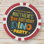 Modern Cute Dino Dinosaur Kid's Birthday Thank You Poker Chips<br><div class="desc">Composed of fun sans serif handwritten typography; Cute T-REX dinosaurs in the backgroud

This is designed by Select Party Supplies,  exclusive for Zazzle.

Available here:
http://www.zazzle.com/store/selectpartysupplies</div>