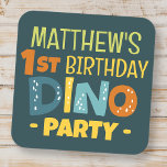 Modern Cute Dino Dinosaur Kid's Birthday Thank You Square Sticker<br><div class="desc">Composed of fun sans serif handwritten typography; Cute T-REX dinosaurs in the backgroud

This is designed by Select Party Supplies,  exclusive for Zazzle.

Available here:
http://www.zazzle.com/store/selectpartysupplies</div>