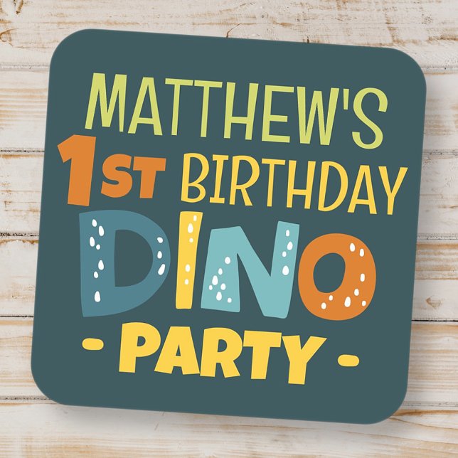 Modern Cute Dino Dinosaur Kid's Birthday Thank You Square Sticker (Creator Uploaded)