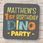 Modern Cute Dino Dinosaur Kid's Birthday Thank You Square Sticker<br><div class="desc">Composed of fun sans serif handwritten typography; Cute T-REX dinosaurs in the backgroud

This is designed by Select Party Supplies,  exclusive for Zazzle.

Available here:
http://www.zazzle.com/store/selectpartysupplies</div>