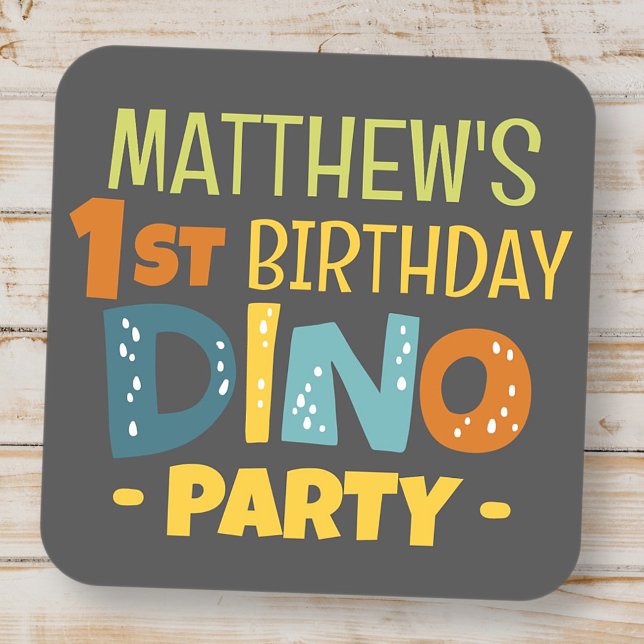 Modern Cute Dino Dinosaur Kid's Birthday Thank You Square Sticker (Creator Uploaded)
