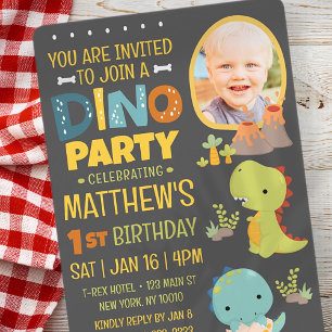 Modern Cute Dinosaur Dino Kid's Birthday Party Invitation