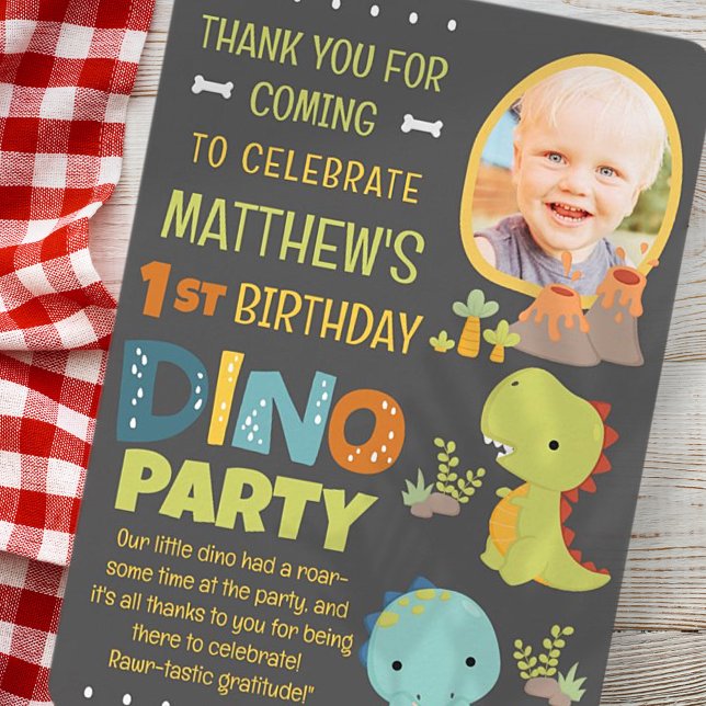 Modern Cute Dinosaur Dino Kid's Birthday Party Thank You Card (Creator Uploaded)