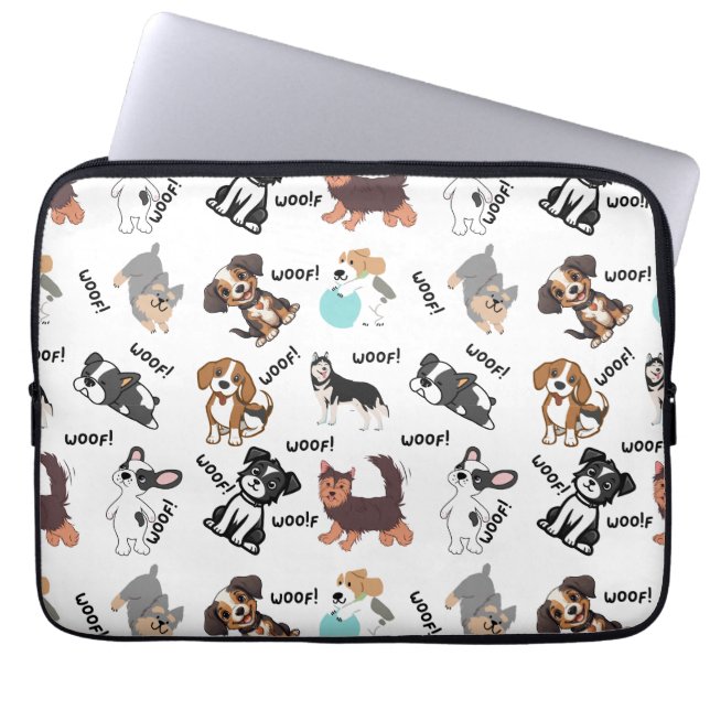 Modern Cute Dog and Woof! Electronics Laptop Bag (Front)