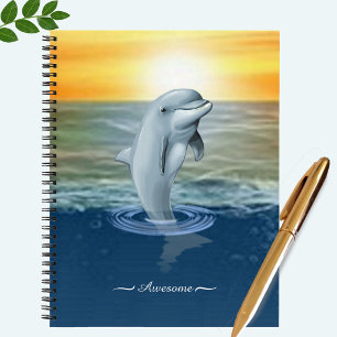 Modern Cute Dolphin, and Script on the Ocean Notebook