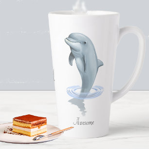 Modern Cute Dolphin, Script and Monogram Latte Mug