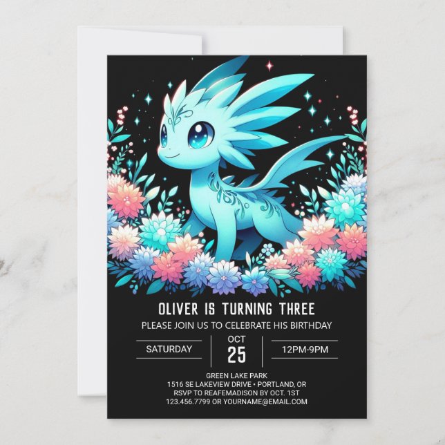 Modern Cute Dragon Birthday Invitation (Front)
