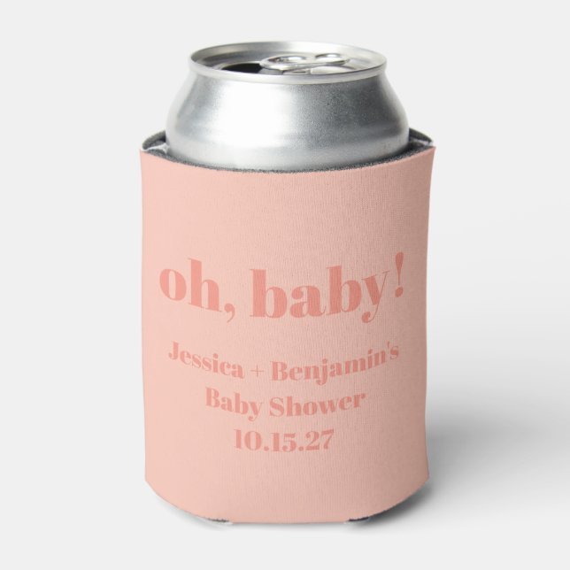 Modern Cute Dusty Peach Baby Shower Custom Name Can Cooler (Can Front)