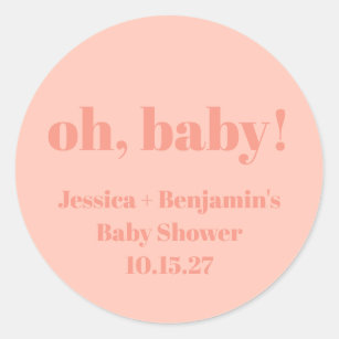 Modern Cute Dusty Peach Baby Shower Custom Name Classic Round Sticker