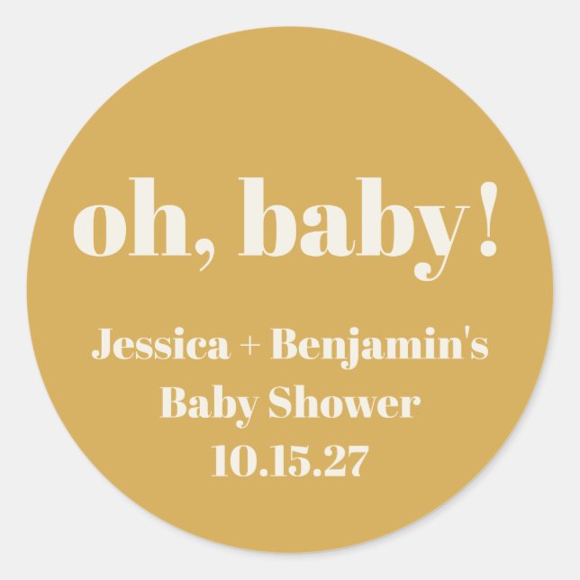 Modern Cute Dusty Yellow Baby Shower Custom Name Classic Round Sticker (Front)