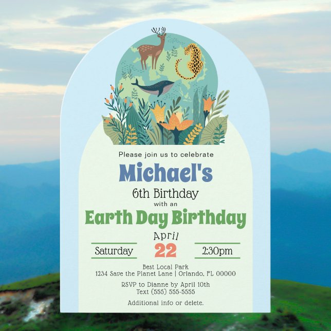 Modern Cute Earth Day Cheetah Deer Birthday Party Invitation (Creator Uploaded)