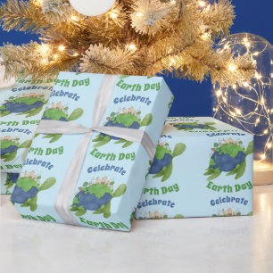 Modern Cute Earth Day Sea Turtle Custom Text Wrapping Paper