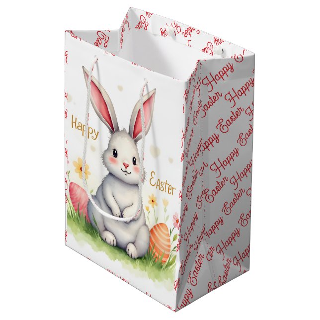 Modern Cute Easter Bunny And Eggs Collection Medium Gift Bag (Front Angled)