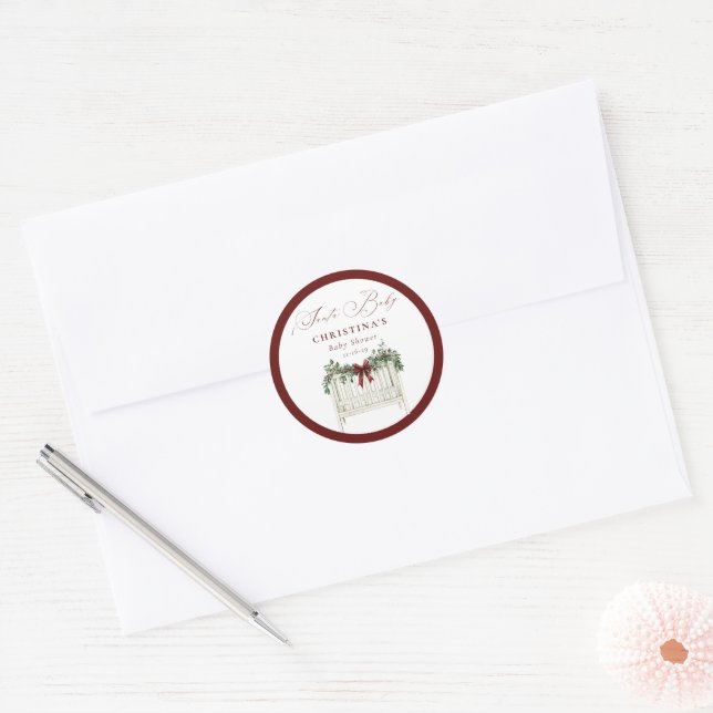 Modern Cute Elegant Santa Baby Baby Shower  Classic Round Sticker (Envelope)
