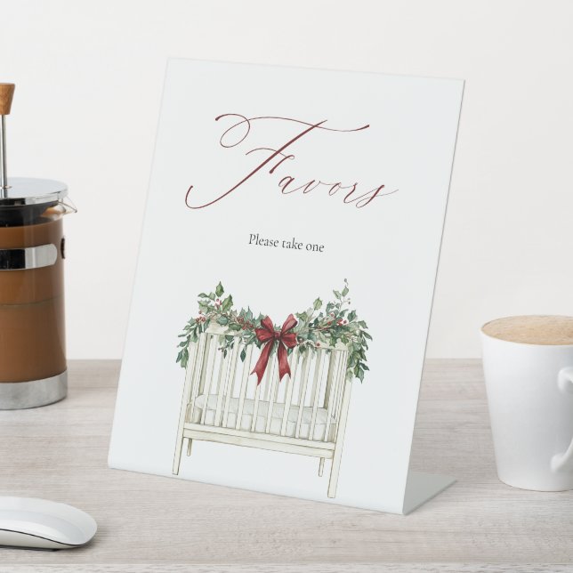 Modern Cute Elegant Santa Baby Baby Shower  Pedestal Sign (In SItu)