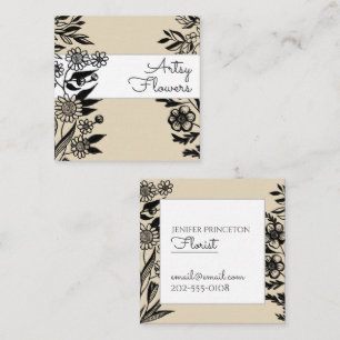 Modern Cute Elegant Taupe Floral Illustration Square Business Card