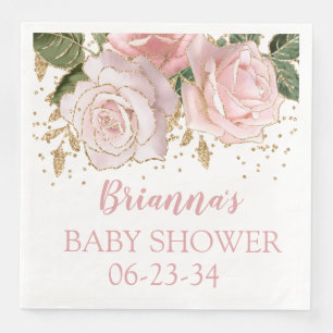 Modern Cute Floral Gold Baby Girl Shower Dinner Napkin