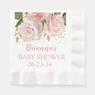 Modern Cute Floral Gold Baby Girl Shower Luncheon Napkin