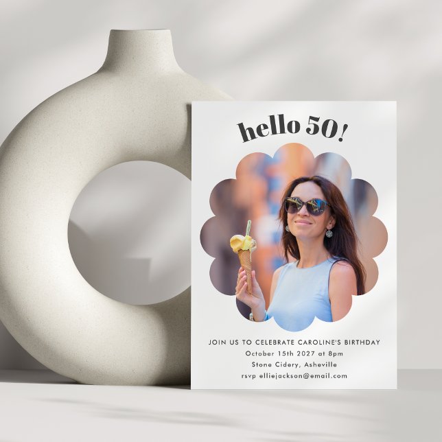 Modern Cute Flower Chic 50th Birthday Party Photo Invitation (Creator Uploaded)