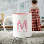 Modern Cute Fun Custom Name 3D Monogram<br><div class="desc">Cute monogrammed mug with your custom name as a shadow initial in red and pink. Modern,  minimalist,  simple,  and fun,  this typography driven design makes for a cool personalised gift!</div>