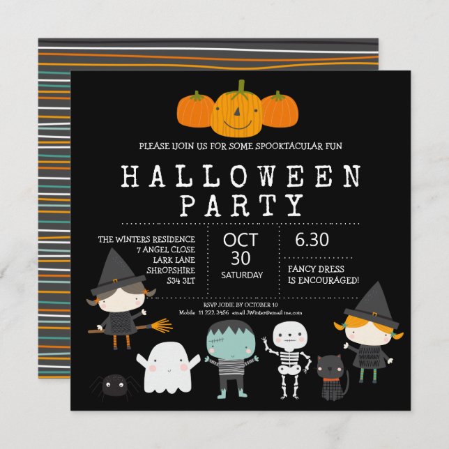 Modern cute fun family Halloween party  Invitation (Front/Back)