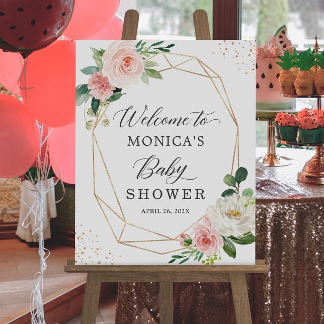 Modern Cute Geometric Floral Baby Shower Sign (Creator Uploaded)